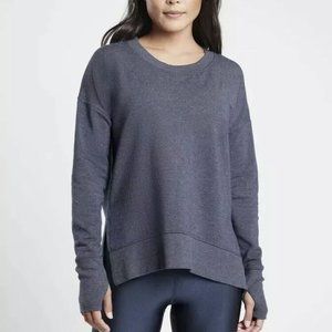 Athleta Nep Balance Coaster Navy Blue Textured ML Large Petite Top Shirt